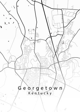 Georgetown Kentucky USA &ndash; minimalist black and white city street map poster, modern monochrome line art for wall decor