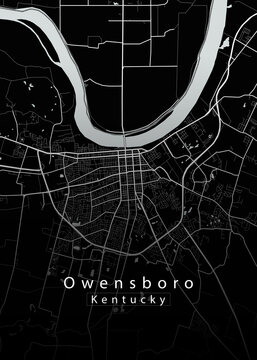 Owensboro Kentucky City Map Wall Art &ndash; Dark Street Map Print