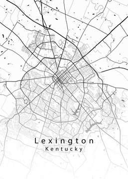 Lexington Kentucky Minimalist City Map &ndash; Black and White Street Map Poster