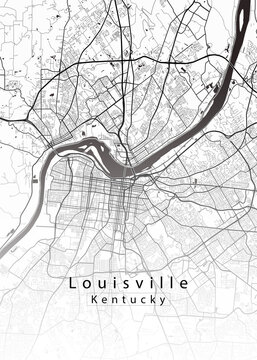 Louisville Kentucky Minimalist City Map &ndash; Black and White Street Map Poster with Ohio River