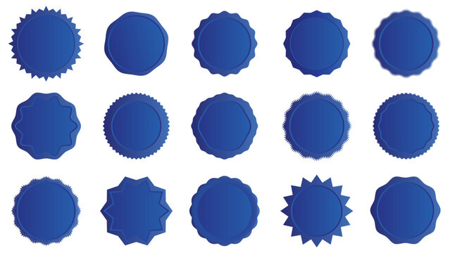 Collection of blue seal and badge templates on white background for certification and award designs