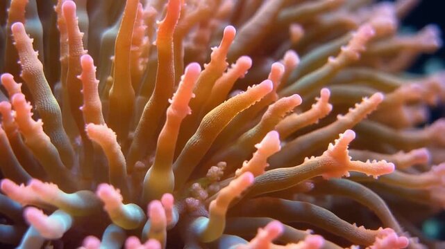 Macro Close-up of Vibrant Tropical Sea Anemone Tentacles