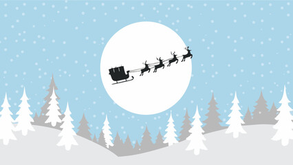 Santa claus and reindeer silhouetted against a large winter moon © prince