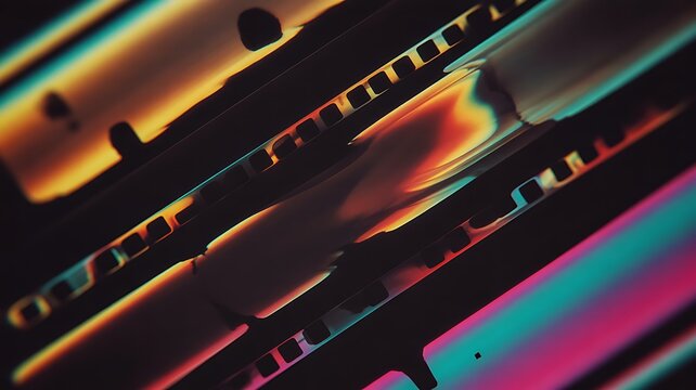 Colorful light refracted through film strips creating a vibrant retro visual effect