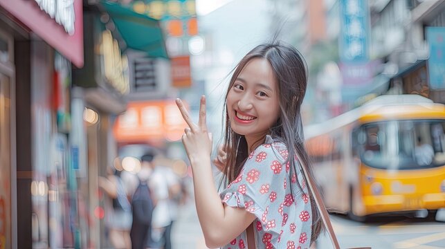 The Waving Muse on a City Sidewalk