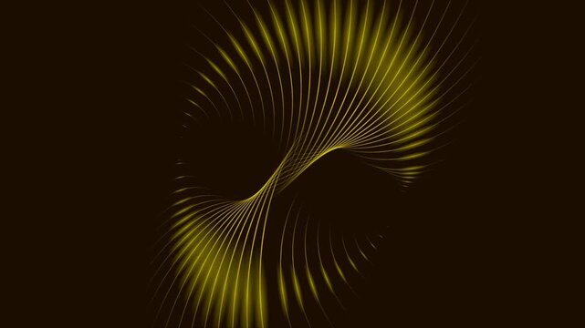 Golden glowing linear rays forming dynamic spiral fan shape on dark background. Futuristic abstract luxury motion design. Seamless loop. Video animation Ultra HD 4K 3840x2160