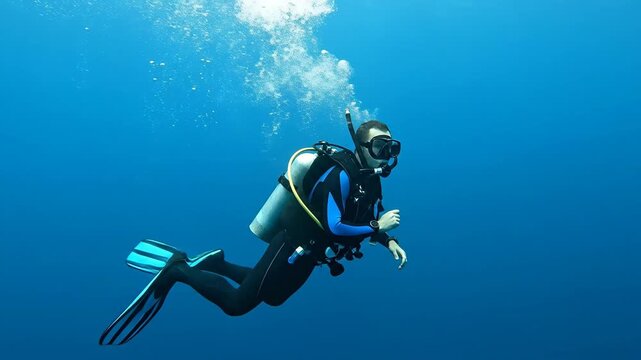Scuba Diver Exploring Underwater Ocean Environment.