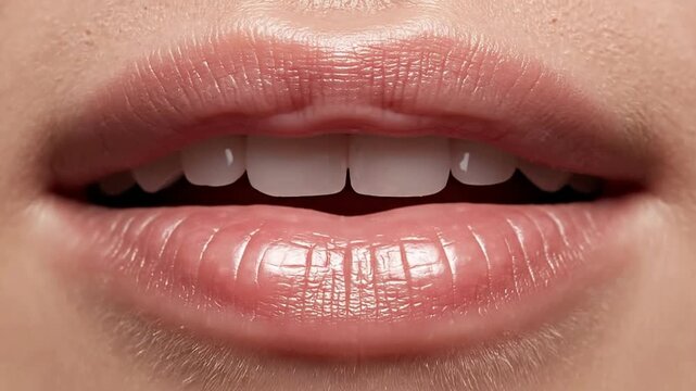 Close-Up of Glossy Lips with Glowing Golden Particles Creating a Dreamy and Aesthetic Effect for Beauty and Fantasy Visuals