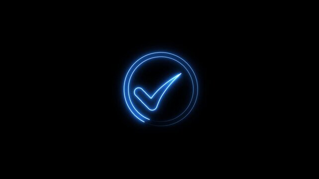 Neon blue checkmark success verification animation 4K loop