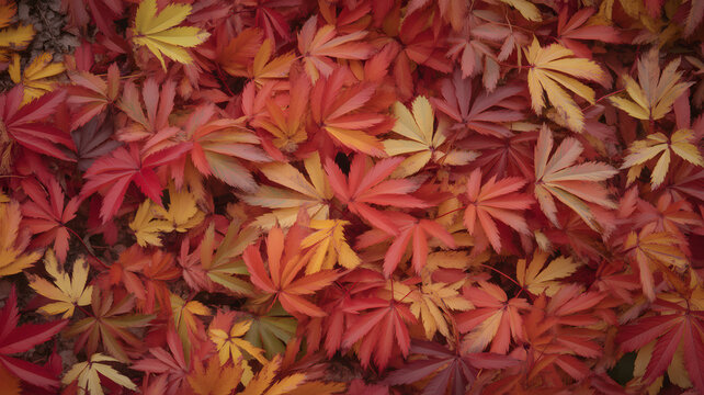 Japanese maple leaves covering the ground in autumn vibrant red and gold foliage high quality professional detailed modern elegant stylish clean