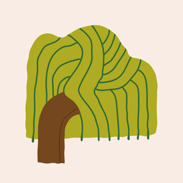 Quirky green Tree. Unique modern cartoon, childish, unique, scandinavian style forest tree. Hand drawn trendy Vector illustration. Isolated design element. Logo, sticker, icon, print template