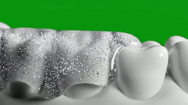 Close-Up of Toothpaste Application on White Teeth Against Green Screen Background for Dental Care and Compositing