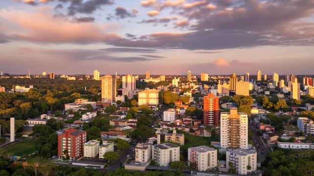 Foz do Iguacu, Ponte da Amizade aerial view. Paraguai border. Time lapse