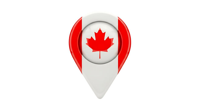 Canada flag map pointer icon with glossy finish isolated on transparent background for navigation and location concepts