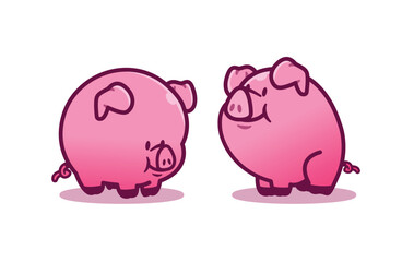 Two Cute and Happy Pink Piglets © Andre