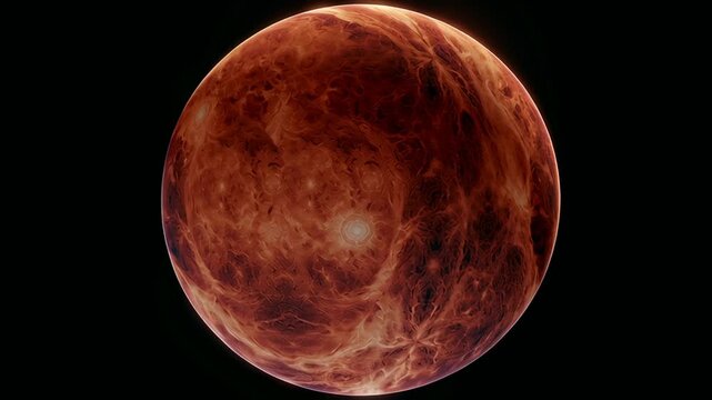 Venus planet in outer space, presenting its hot, dense atmosphere and volcanic surface with swirling orange clouds against a dark cosmos, symbolizing exploration and science in the solar system