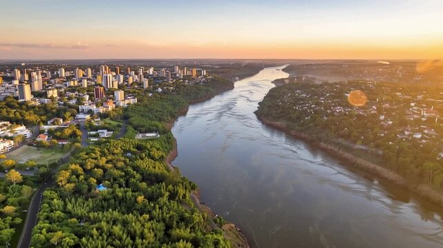 Paraguai border. Foz do Iguacu, Ponte da Amizade aerial view.