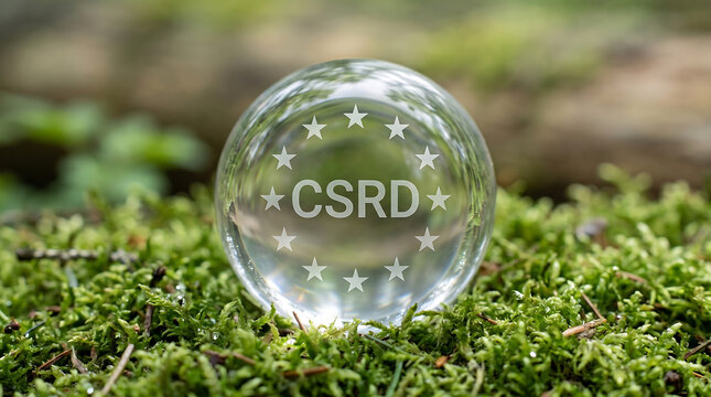 European Corporate Sustainability Reporting Directive (CSRD) crystal ball on moss