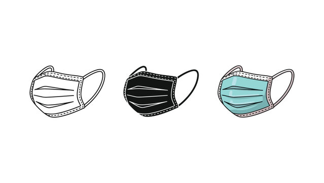 Set of medical face masks in different styles vector illustration