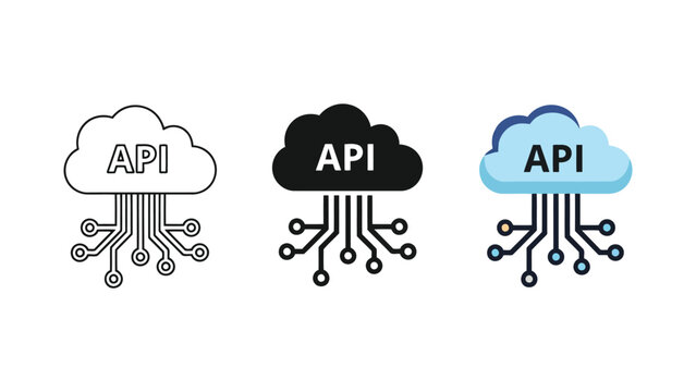 API cloud computing vector icons with circuit board connections