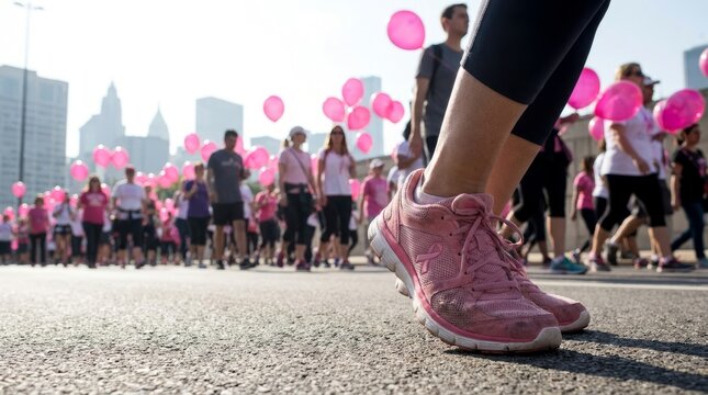 Community Pink Ribbon Walkathon Through Urban Streets.