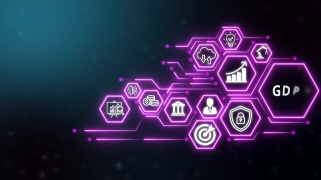 GDPR business and technology icons concept. Modern Technology, Internet and social media icons on drank background. 4K video animation