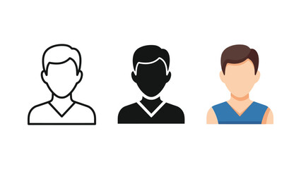 Fototapeta premium Male avatar profile icons in line art silhouette and flat color styles