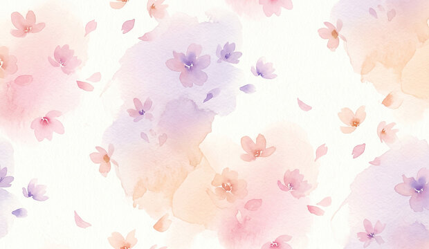 Seamless abstract watercolor pattern, loose scattered petals and mini flowers