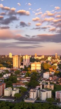 Paraguai border. Foz do Iguacu, Ponte da Amizade aerial view in vertical video. Time lapse
