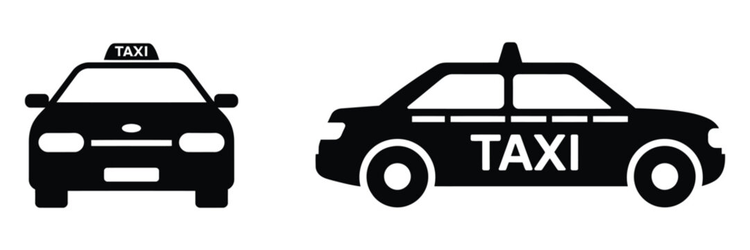 Taxi cab car vector icon for urban transportation, city travel service, ride booking and public mobility symbol design.
