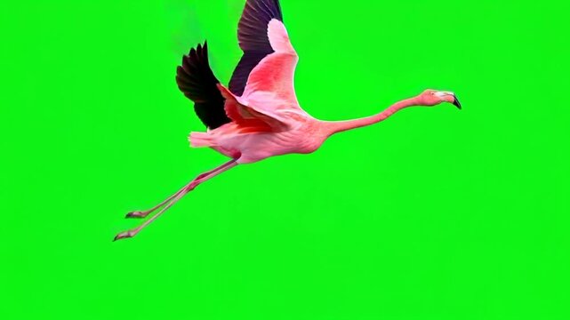 Pink Flamingo Running and Taking Off with Wing Flaps on Green Screen Background Realistic Bird Flight for Tropical Wildlife VFX