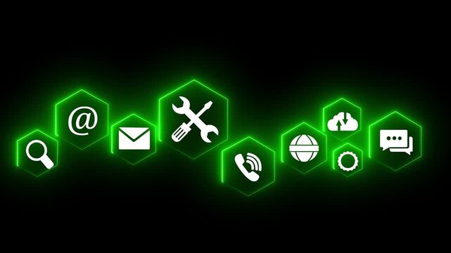 Glowing technical support icon with tools, representing customer service, IT maintenance, online helpdesk assistance, troubleshooting, and digital business support solutions. 