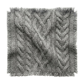 Grey chunky cable knit wool fabric square swatch