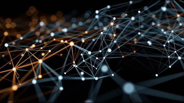 Abstract colorful business connection of lines from nodes It is connected to endless nodes and represents the innovation of communication cyber security in the network with black background