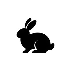 Obraz premium Black rabbit sitting on white background in silhouette style illustration