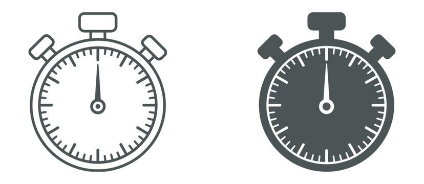 Stopwatch icon vector illustration, minimal editable stroke timer symbol for countdown, time tracking, productivity apps and performance measurement.