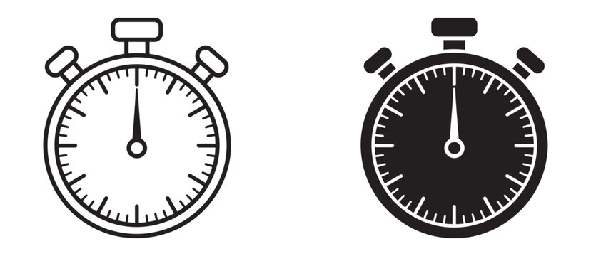 Stopwatch icon vector illustration, minimal editable stroke timer symbol for countdown, time tracking, productivity apps and performance measurement.