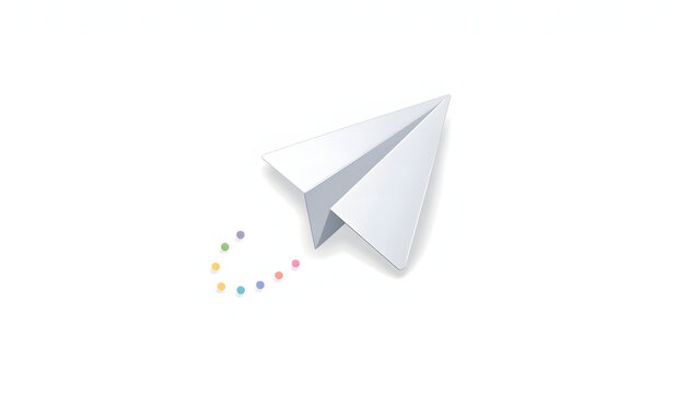3D illustration of a white paper plane with colorful dots for message, communication, and startup concept