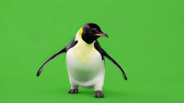 Emperor Penguin Sliding Playfully on Belly on Green Screen Background Realistic Flipper Movement for Antarctic Wildlife VFX