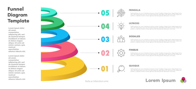 Circle pyramid infographic template 3d isometric 5 level for start up project, business strategy, banner, presentation, theory basic operation, logic analysis