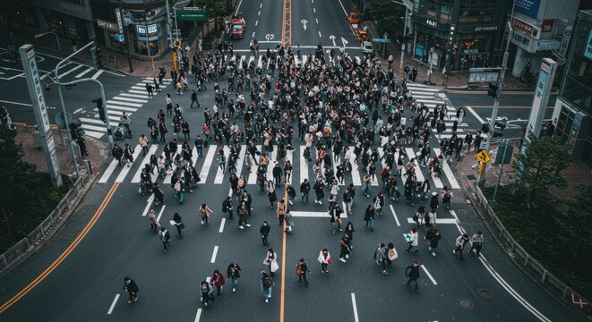 Busy city street with pedestrian crossing.