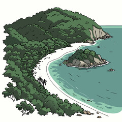 tropical island illustration with lush vegetation and sandy beach © md munna