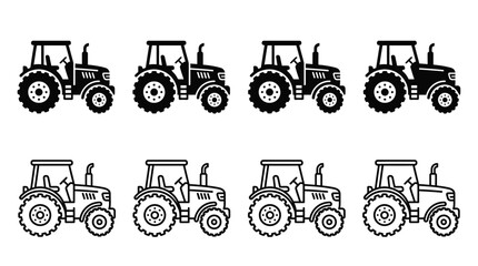tractor icons set black and white line art illustration © Tamim