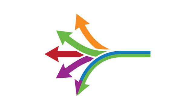 colorful arrows diverging from a single point vector illustration