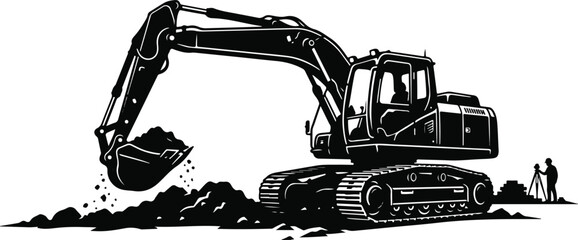 A heavy  excavator and shovel isolated on a white background representing industrial construction machinery and power equipment for a building site © Jahidul