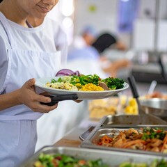 Naklejka premium Person serving buffet food