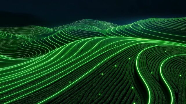Abstract green glowing wavy patterns