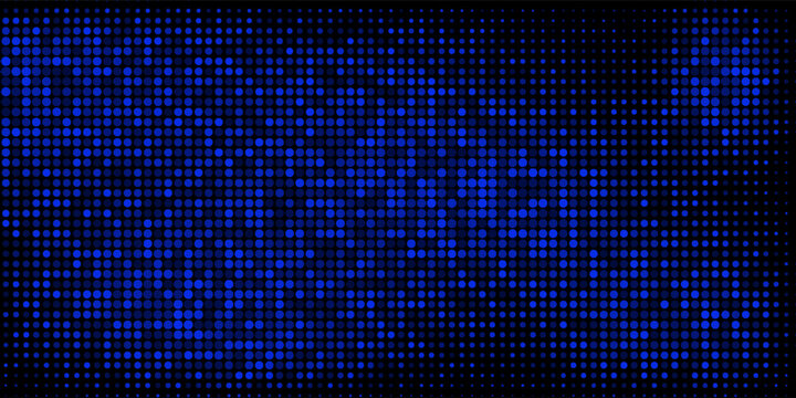 Led screen light background texture with pixel pattern. Digital tv display wall panel in blue, pink and purple gradient. Abstract bright television videowall grid vector design template with circle