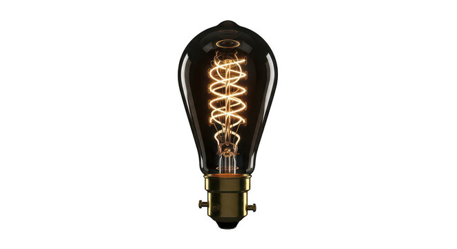 Glowing edison light bulb with spiral filament isolated on a transparent background
