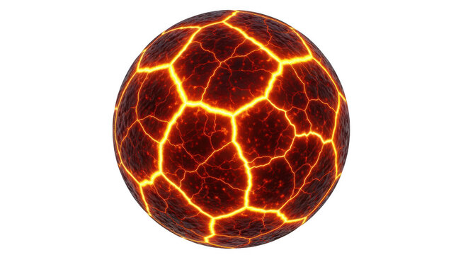 Glowing molten lava sphere with cracked surface isolated on a transparent background